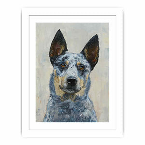 Blue heeler dog portrait canvas art for warm modern living room decor.