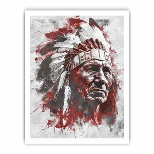 Dramatic Indigenous-inspired elder portrait canvas art for bold living room decor.