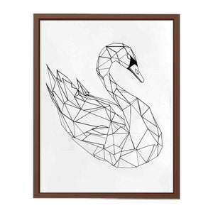 Black and white geometric swan line art for minimalist bedroom or hallway decor.