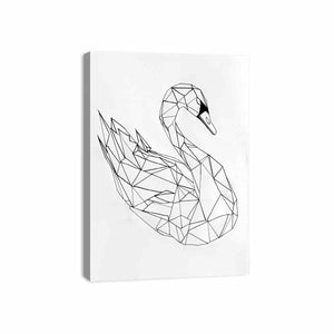 Black and white geometric swan line art for minimalist bedroom or hallway decor.
