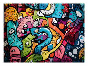 Colorful graffiti pop art canvas with bold abstract street style for modern loft decor.