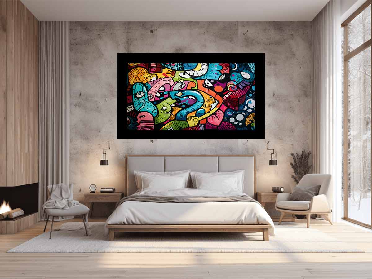 Colorful graffiti pop art canvas with bold abstract street style for modern loft decor.