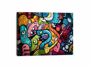 Colorful graffiti pop art canvas with bold abstract street style for modern loft decor.