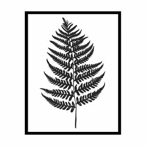 Black fern botanical canvas art for minimalist bathroom, hallway, or bedroom decor.