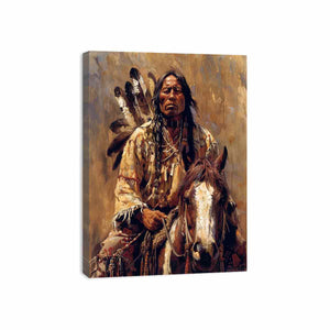 Native inspired horse portrait canvas print for warm rustic living room decor.