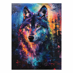 Vibrant neon wolf canvas print for dramatic modern wall decor.