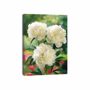 White peony floral canvas art for elegant bedroom and living room decor.