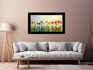 Colorful tulip floral canvas print for fresh spring home decor.
