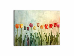 Colorful tulip floral canvas print for fresh spring home decor.