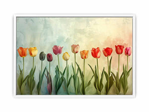 Colorful tulip floral canvas print for fresh spring home decor.