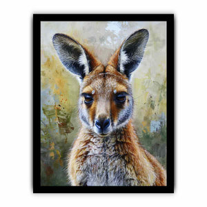 Soft kangaroo portrait canvas art with earthy tones for nursery bedroom or living room decor.