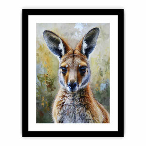 Soft kangaroo portrait canvas art with earthy tones for nursery bedroom or living room decor.