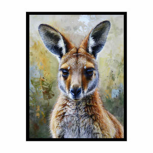 Soft kangaroo portrait canvas art with earthy tones for nursery bedroom or living room decor.