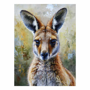 Soft kangaroo portrait canvas art with earthy tones for nursery bedroom or living room decor.