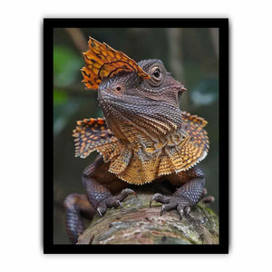 Amber frilled lizard wildlife canvas print for bold modern office decor.