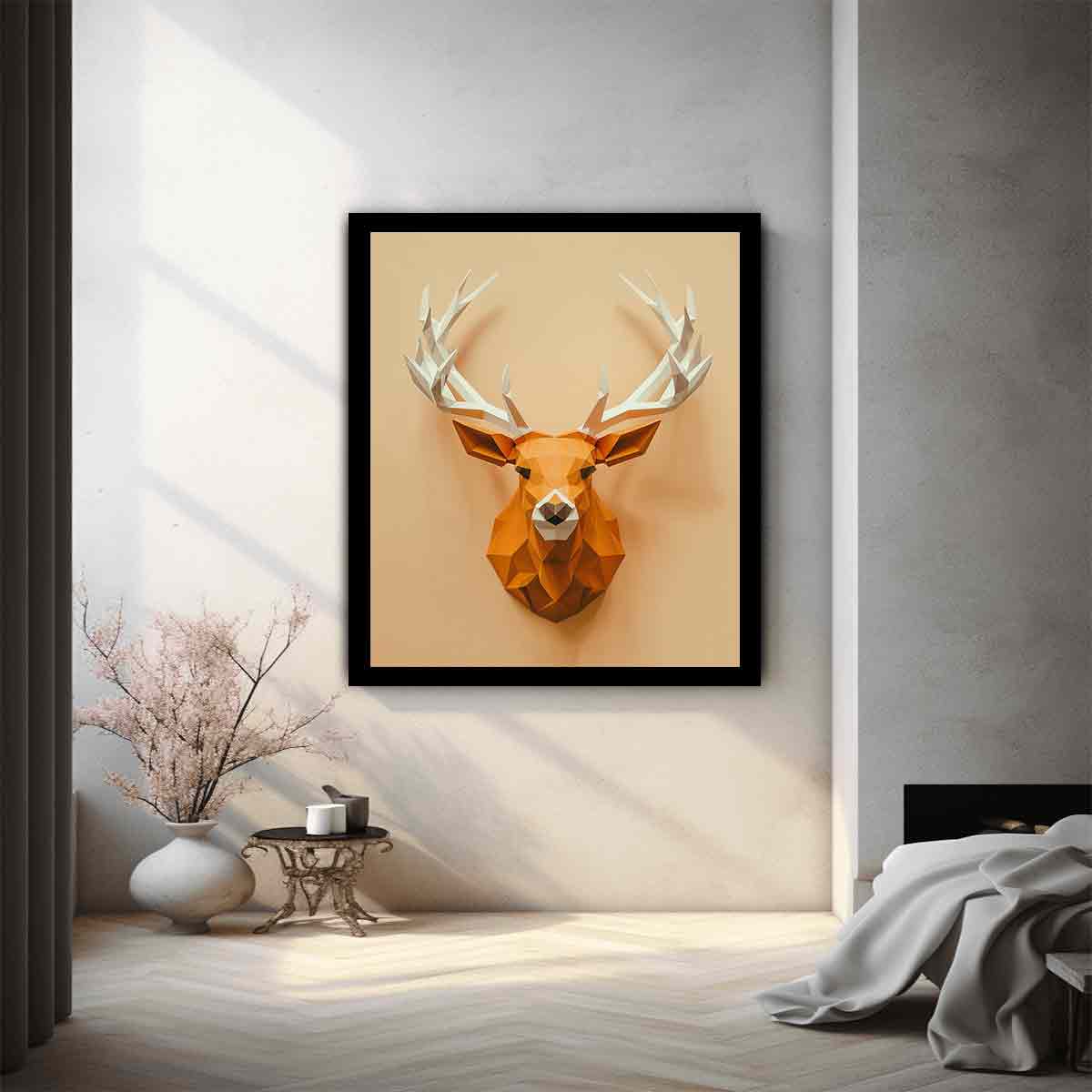 Geometric deer canvas art with antlers for modern entryway decor.