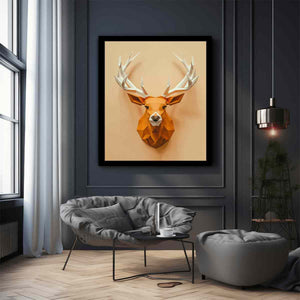 Geometric deer canvas art with antlers for modern entryway decor.