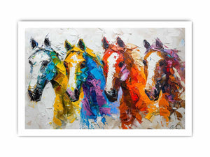 Colorful horse canvas art for bold modern living room wall decor.