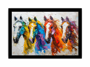 Colorful horse canvas art for bold modern living room wall decor.
