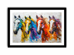 Colorful horse canvas art for bold modern living room wall decor.