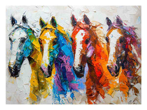 Colorful horse canvas art for bold modern living room wall decor.
