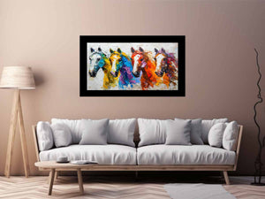 Colorful horse canvas art for bold modern living room wall decor.