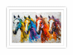Colorful horse canvas art for bold modern living room wall decor.