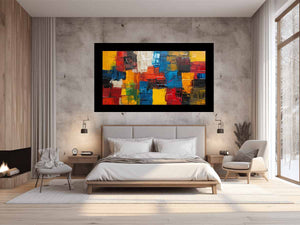 Bold abstract color block canvas art for modern loft wall decor.