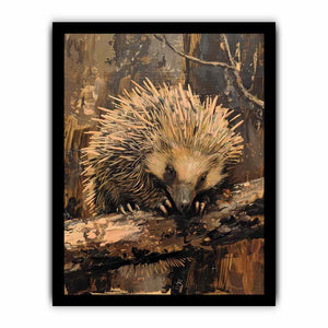 Woodland hedgehog canvas art for cozy rustic bedroom decor.