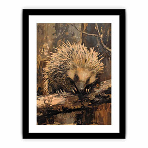 Woodland hedgehog canvas art for cozy rustic bedroom decor.