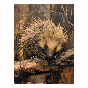 Woodland hedgehog canvas art for cozy rustic bedroom decor.