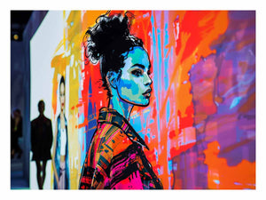 Neon fashion portrait canvas art for modern loft or office decor.