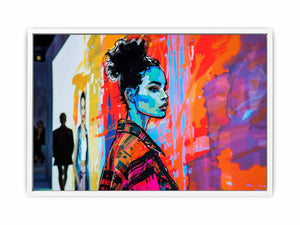 Neon fashion portrait canvas art for modern loft or office decor.