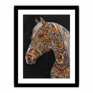 Jeweled white horse portrait canvas art for luxury equestrian decor.