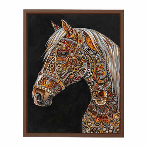 Jeweled white horse portrait canvas art for luxury equestrian decor.