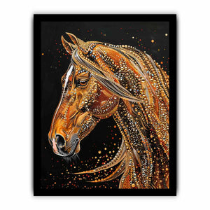 Golden ornate horse portrait canvas art for luxury entryway decor.