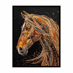 Golden ornate horse portrait canvas art for luxury entryway decor.