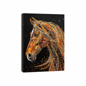 Golden ornate horse portrait canvas art for luxury entryway decor.