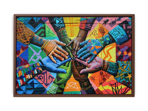 Colorful hands mural canvas art for office, classroom, or family decor.