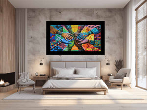 Colorful hands mural canvas art for office, classroom, or family decor.