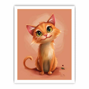 Cute orange kitten portrait cute digital illustration canvas art for modern home decor.