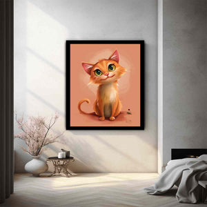 Cute orange kitten portrait cute digital illustration canvas art for modern home decor.