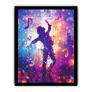 Dancing silhouette with pastel music notes colorful music illustration canvas art for modern home decor.