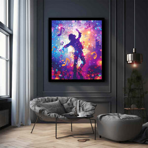 Dancing silhouette with pastel music notes colorful music illustration canvas art for modern home decor.