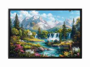 Mountain waterfall landscape for modern living room decor with premium canvas art style.