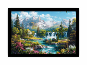 Mountain waterfall landscape for modern living room decor with premium canvas art style.