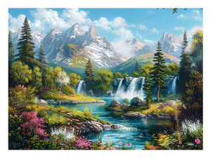 Mountain waterfall landscape for modern living room decor with premium canvas art style.