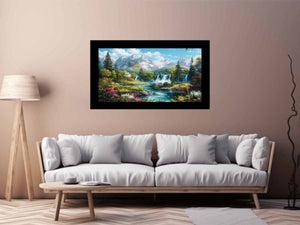 Mountain waterfall landscape for modern living room decor with premium canvas art style.