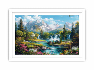 Mountain waterfall landscape for modern living room decor with premium canvas art style.