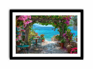 Coastal terrace view for modern living room decor with premium canvas art style.